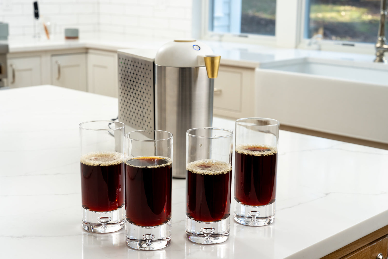 A collection of different prepared coffee drinks